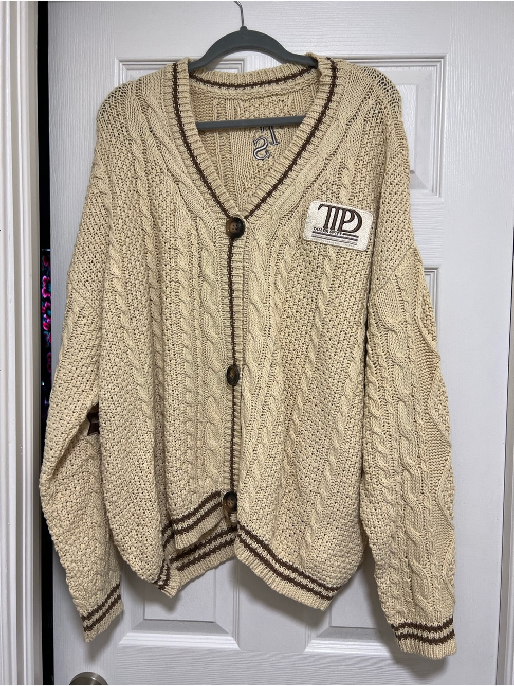 Taylor Swift TTPD Beige Cable-Knit Button-Front V-Neck Cardigan XL/2XL